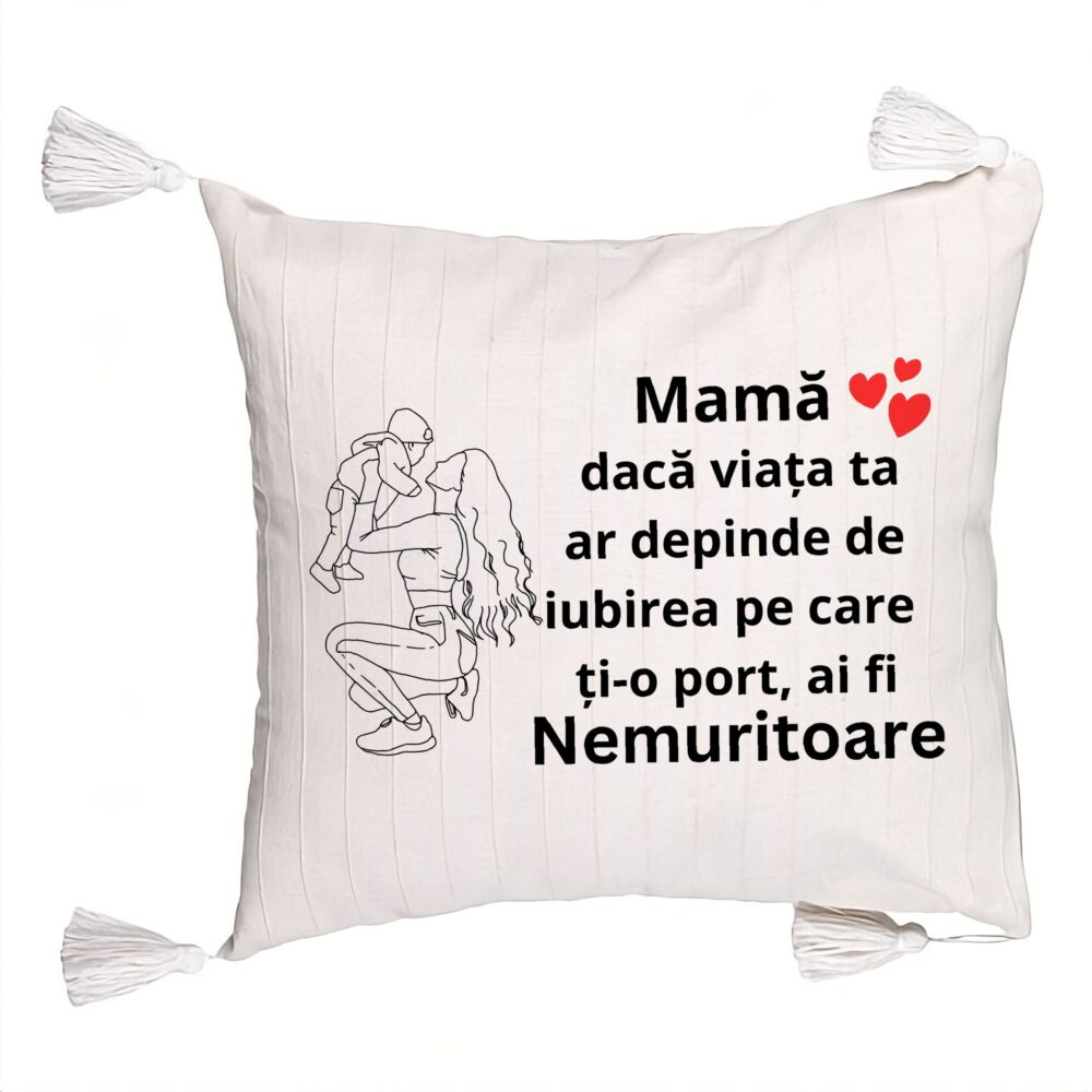 Perna Decorativa cu Franjuri, Model pentru Mama 10, 45x45 cm, Ecru, Cu fermoar 5 Perna Decorativa cu Franjuri