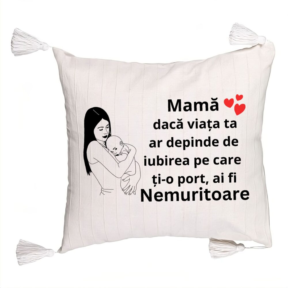 Perna Decorativa cu Franjuri, Model pentru Mama 12, 45x45 cm, Ecru, Cu fermoar 5 Perna Decorativa cu Franjuri