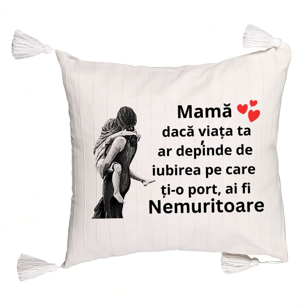 Perna Decorativa cu Franjuri, Model pentru Mama 2, 45x45 cm, Ecru, Cu fermoar 5 Perna Decorativa cu Franjuri