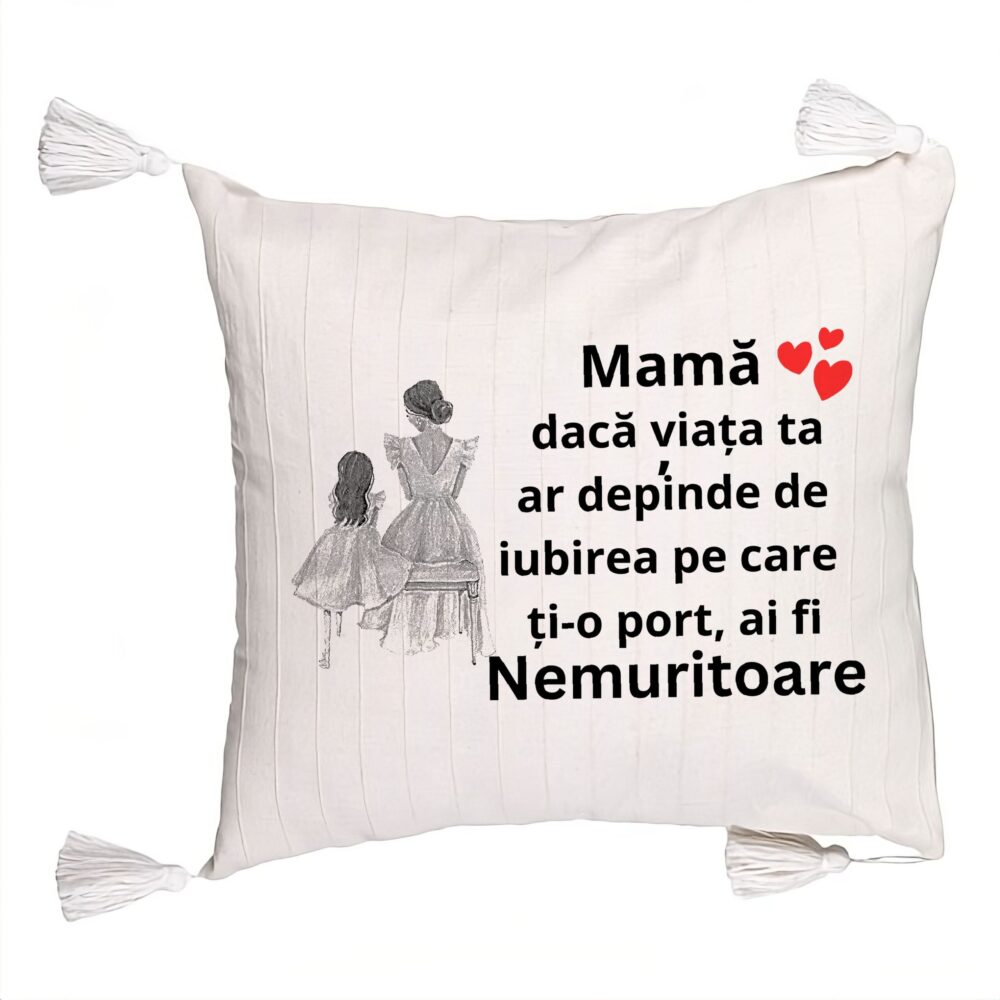 Perna Decorativa cu Franjuri, Model pentru Mama 3, 45x45 cm, Ecru, Cu fermoar 5 Perna Decorativa cu Franjuri