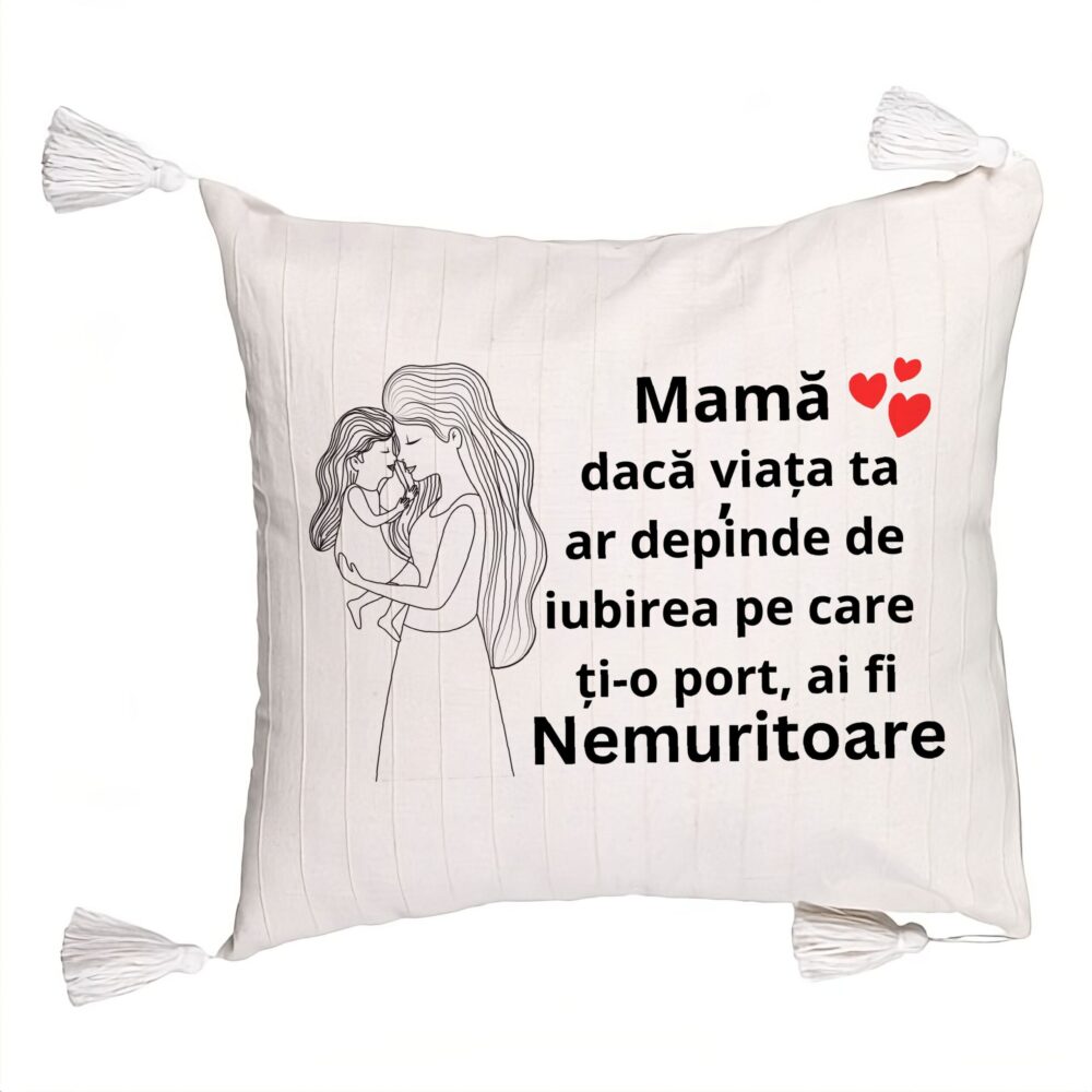 Perna Decorativa cu Franjuri, Model pentru Mama 4, 45x45 cm, Ecru, Cu fermoar 5 Perna Decorativa cu Franjuri