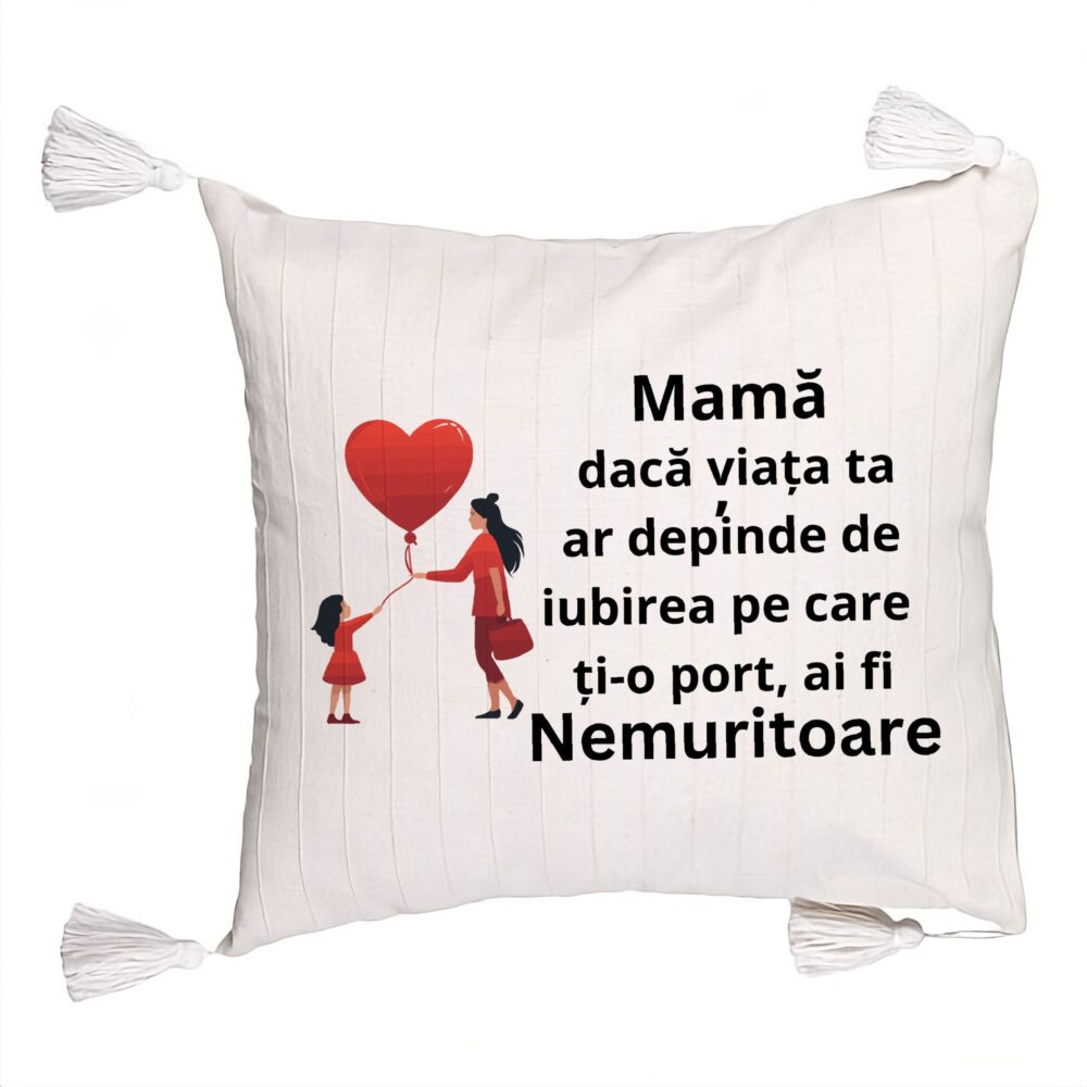 Perna Decorativa cu Franjuri, Model pentru Mama 7, 45x45 cm, Ecru, Cu fermoar 5 Perna Decorativa cu Franjuri