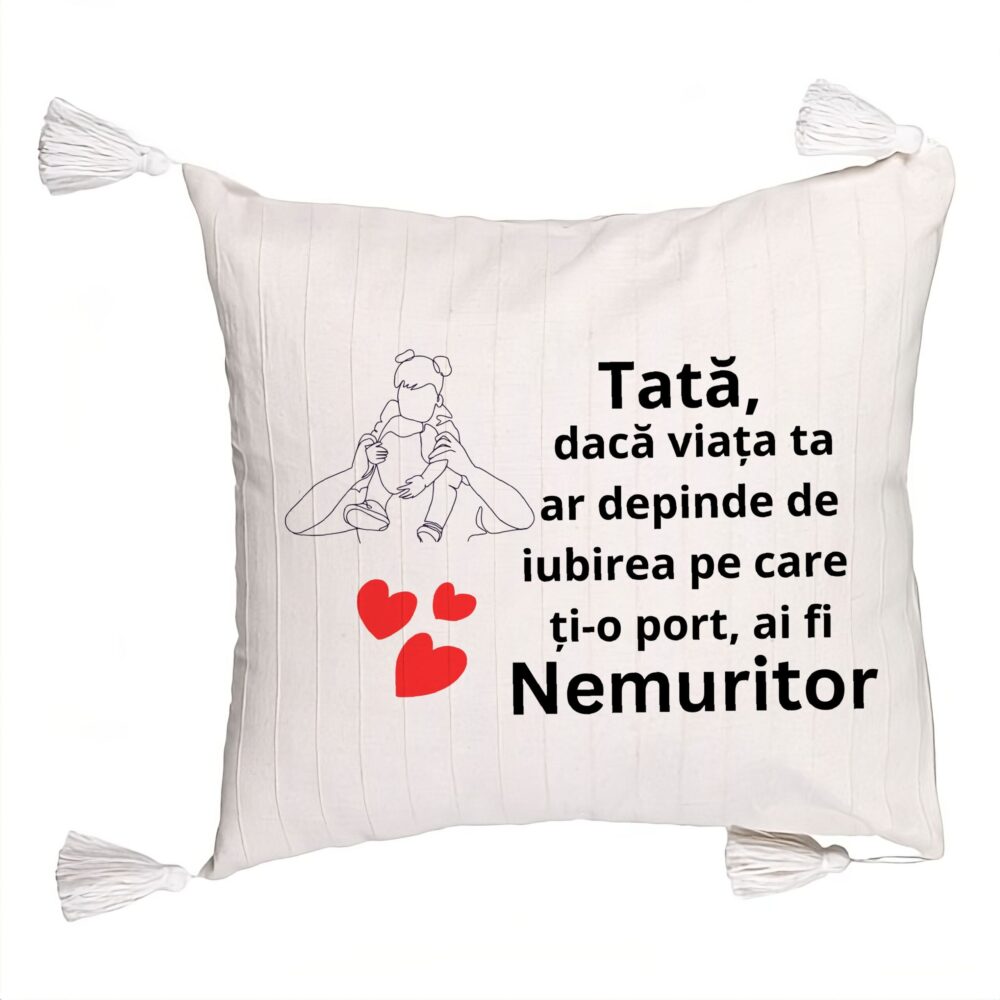 Perna Decorativa cu Franjuri, Model pentru Tata 1, 45x45 cm, Ecru, Cu fermoar 5 Perna Decorativa cu Franjuri