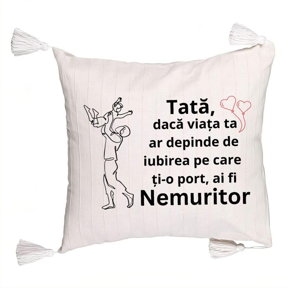 Perna Decorativa cu Franjuri, Model pentru Tata 10, 45x45 cm, Ecru, Cu fermoar 5 Perna Decorativa cu Franjuri