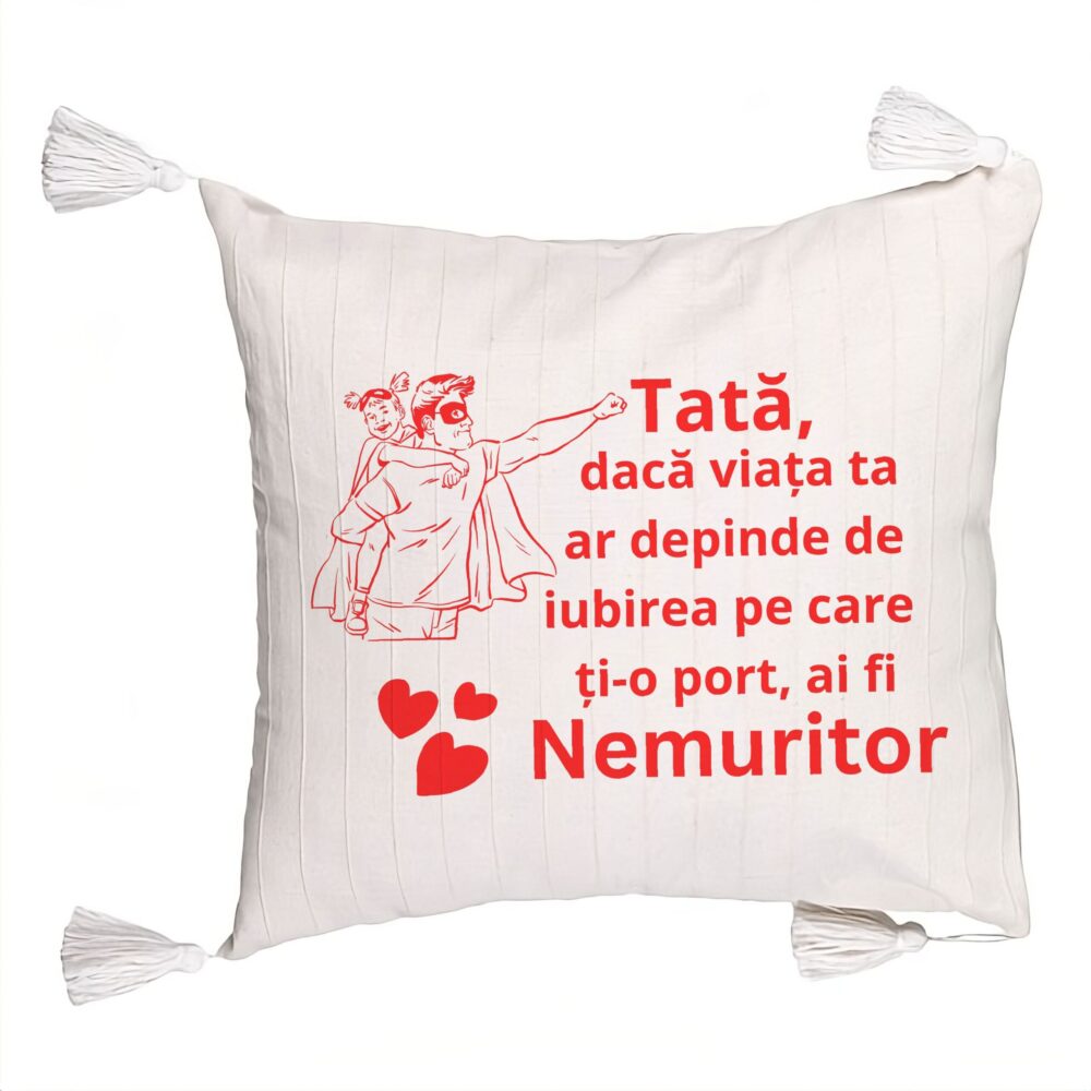 Perna Decorativa cu Franjuri, Model pentru Tata 11, 45x45 cm, Ecru, Cu fermoar 5 Perna Decorativa cu Franjuri