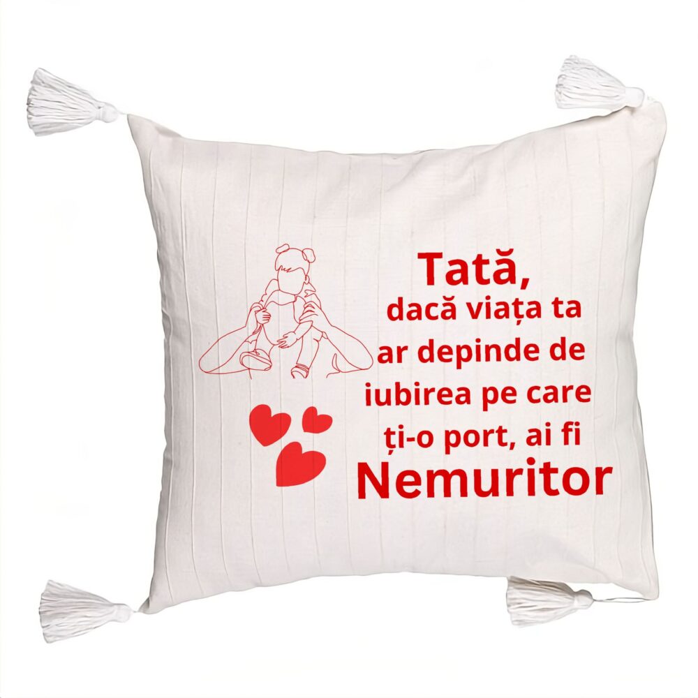 Perna Decorativa cu Franjuri, Model pentru Tata 2, 45x45 cm, Ecru, Cu fermoar 5 Perna Decorativa cu Franjuri