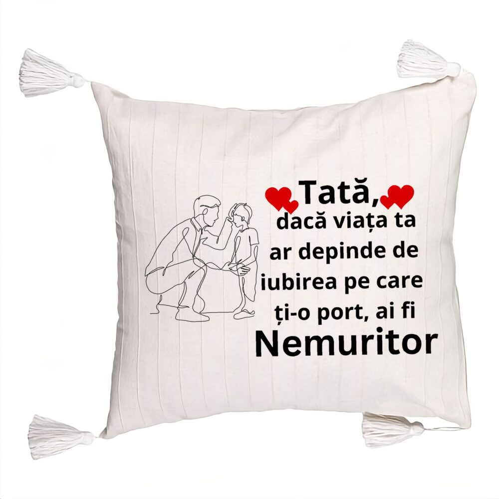 Perna Decorativa cu Franjuri, Model pentru Tata 3, 45x45 cm, Ecru, Cu fermoar 5 Perna Decorativa cu Franjuri