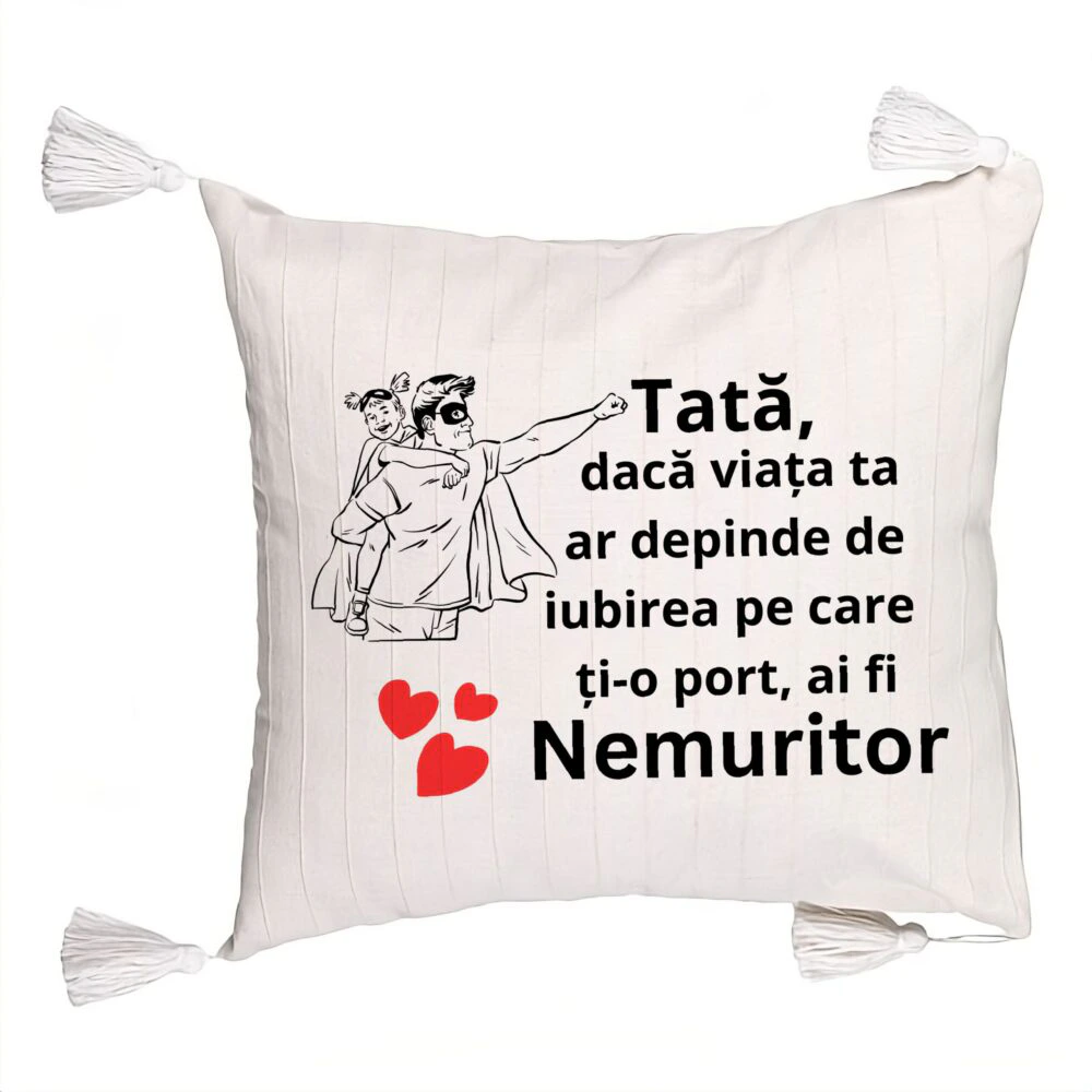 Perna Decorativa cu Franjuri, Model pentru Tata 7, 45x45 cm, Ecru, Cu fermoar 5 Perna Decorativa cu Franjuri