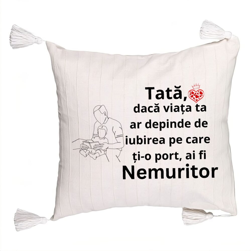 Perna Decorativa cu Franjuri, Model pentru Tata 8, 45x45 cm, Ecru, Cu fermoar 5 Perna Decorativa cu Franjuri