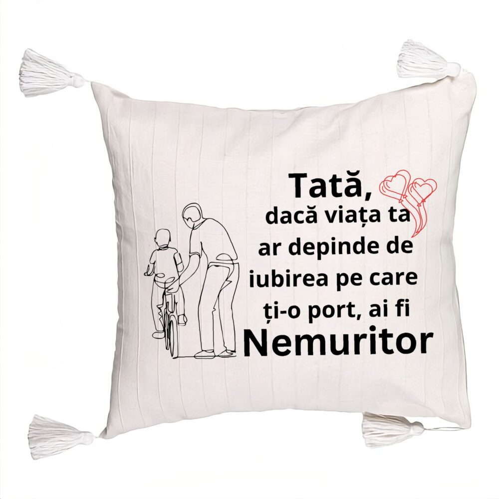 Perna Decorativa cu Franjuri, Model pentru Tata 9, 45x45 cm, Ecru, Cu fermoar 5 Perna Decorativa cu Franjuri
