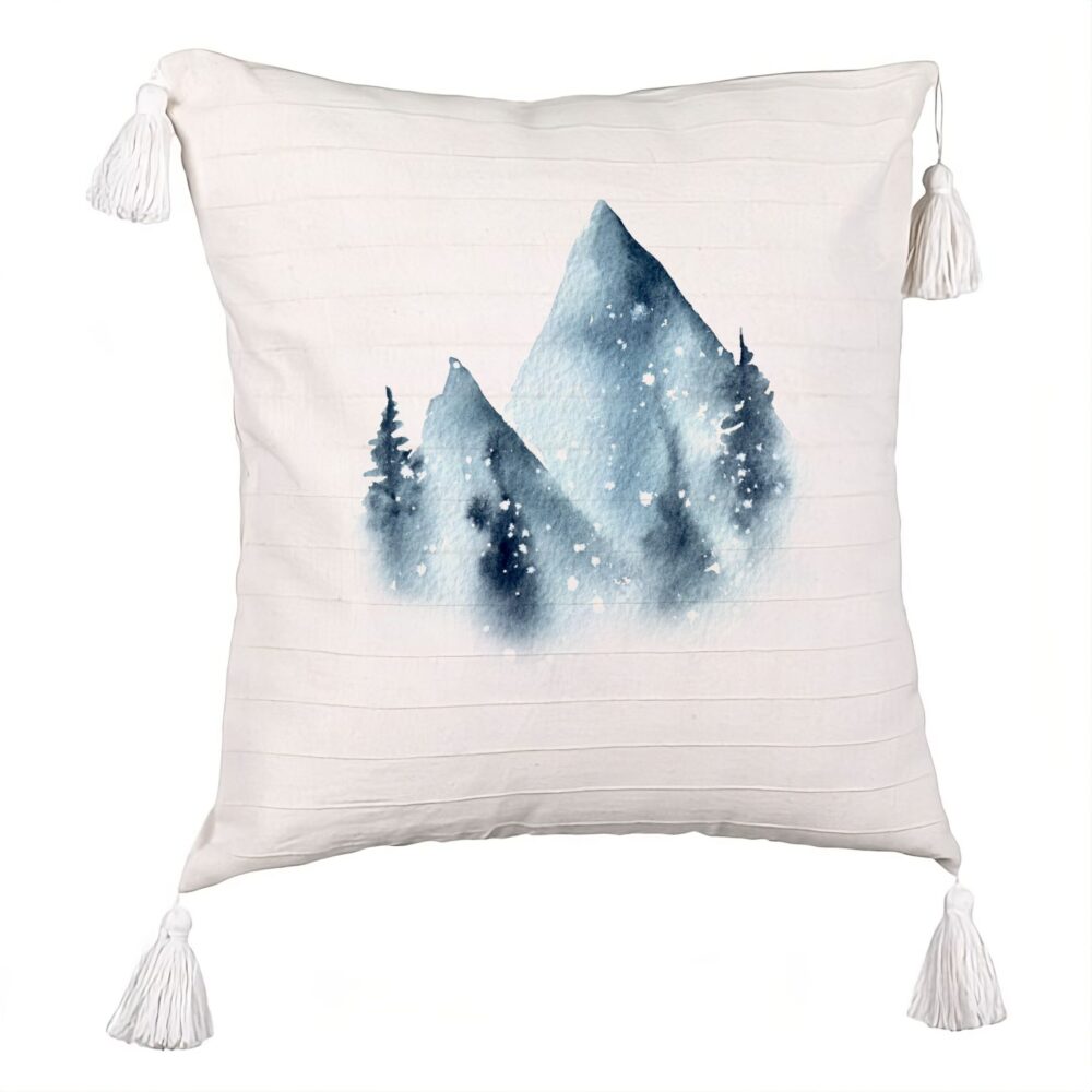 Perna Decorativa cu Franjuri Peisaj de Iarna, 45x45 cm, Ecru, Cu fermoar 5 Perna Decorativa cu Franjuri Peisaj de Iarna