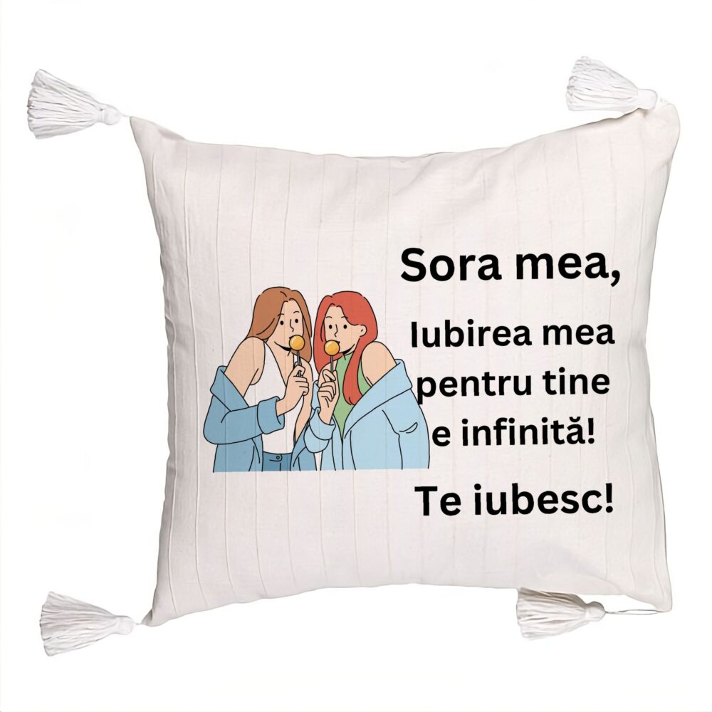 Perna Decorativa cu Franjuri Sora mea 14, 45x45 cm, Cu fermoar 5 Perna Decorativa cu Franjuri Sora mea 14