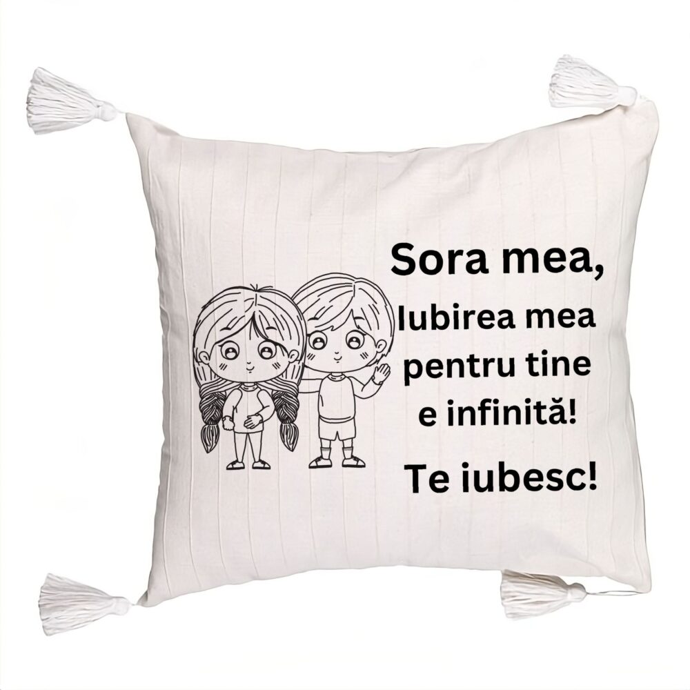 Perna Decorativa cu Franjuri Sora mea 19, 45x45 cm, Cu fermoar 5 Perna Decorativa cu Franjuri Sora mea 19