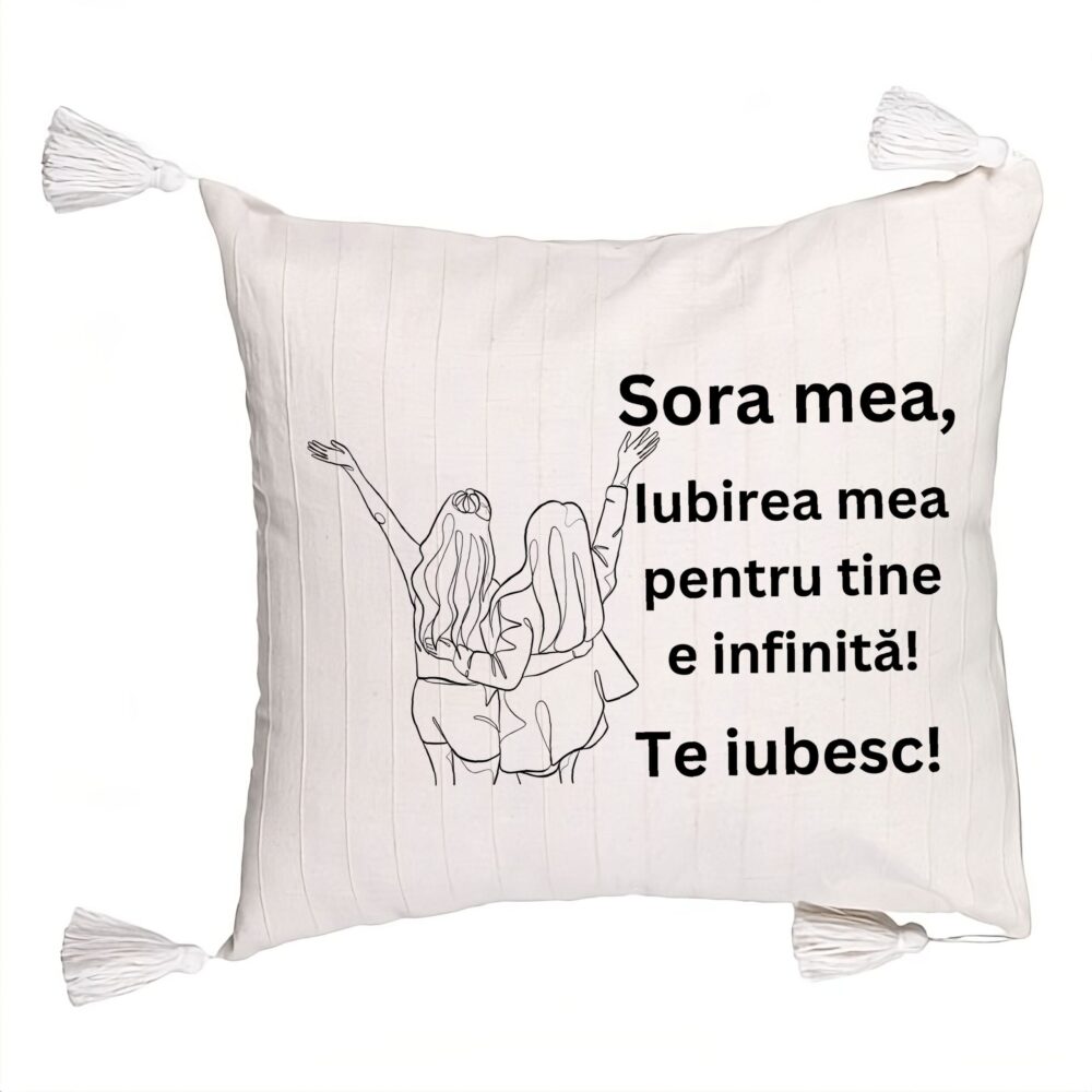 Perna Decorativa cu Franjuri Sora mea 5, 45x45 cm, Cu fermoar 5 Perna Decorativa cu Franjuri Sora mea 5