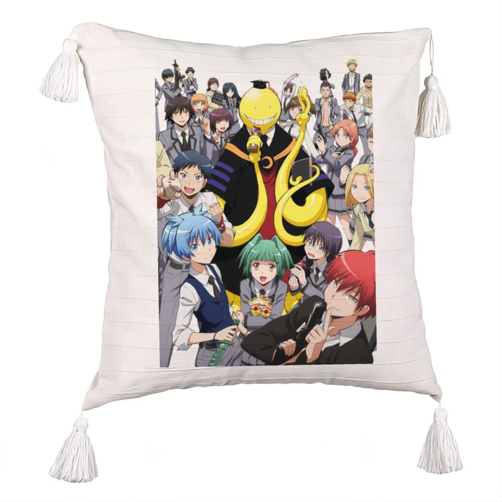 Perna Decorativa cu Franjuri cu Assasination Classroom, 45x45 cm, Ecru, Cu fermoar 5 Perna Decorativa cu Franjuri cu Assasination Classroom