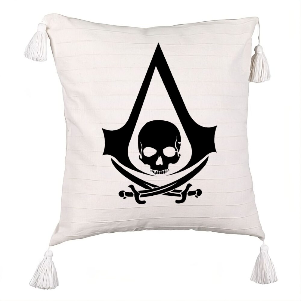 Perna Decorativa cu Franjuri cu Assasin's Creed Fans, 45x45 cm, Ecru, Cu fermoar 5 Perna Decorativa cu Franjuri cu Assasin's Creed Fans
