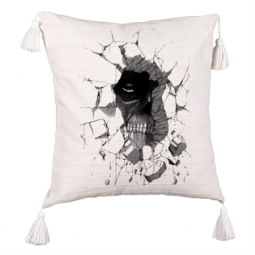 Perna Decorativa cu Franjuri cu Attack on Titan, 45x45 cm, Ecru, Cu fermoar 5 Perna Decorativa cu Franjuri cu Attack on Titan