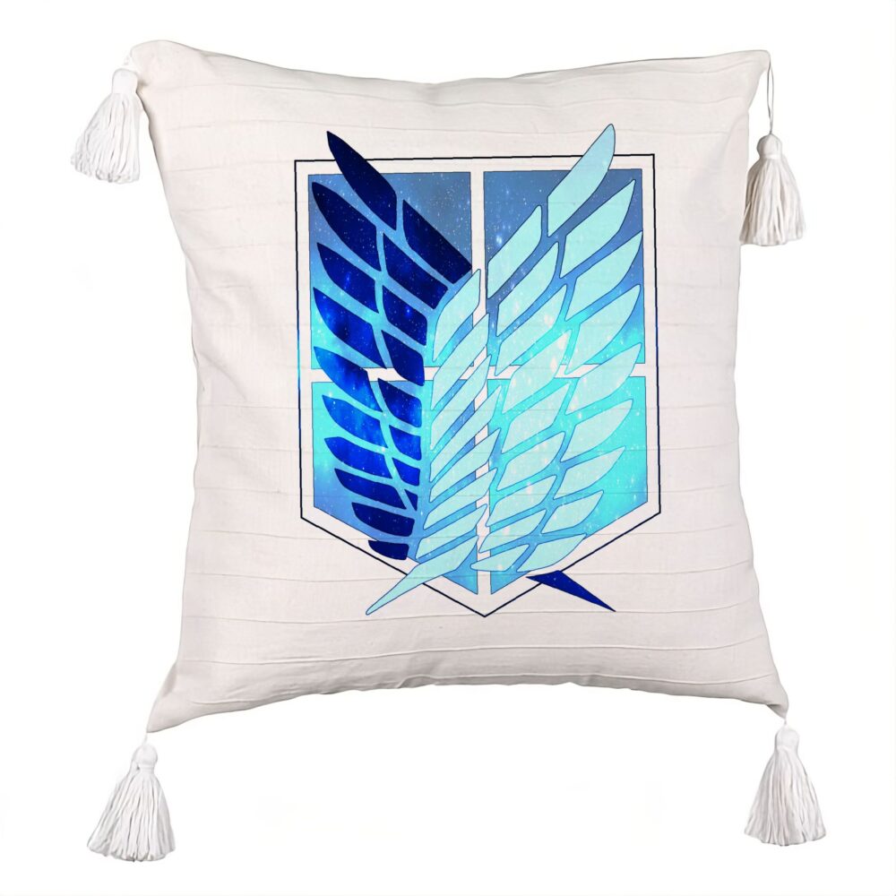 Perna Decorativa cu Franjuri cu Attack on Titan Symbol, 45x45 cm, Ecru, Cu fermoar 5 Perna Decorativa cu Franjuri cu Attack on Titan Symbol