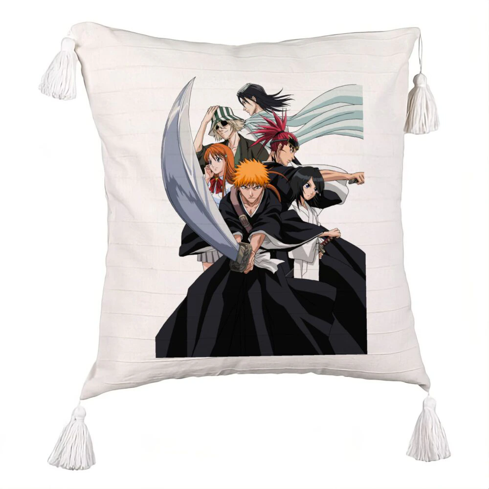 Perna Decorativa cu Franjuri cu Bleach Characters, 45x45 cm, Ecru, Cu fermoar 5 Perna Decorativa cu Franjuri cu Bleach Characters