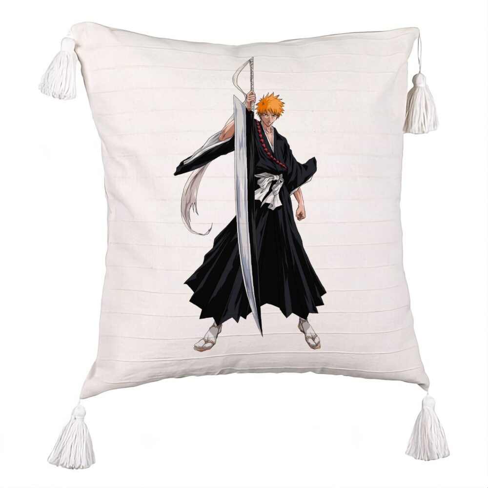 Perna Decorativa cu Franjuri cu Bleach - Ichigo, 45x45 cm, Ecru, Cu fermoar 5 Perna Decorativa cu Franjuri cu Bleach - Ichigo