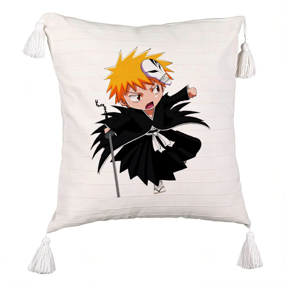 Perna Decorativa cu Franjuri cu Bleach Mini Ichigo, 45x45 cm, Ecru, Cu fermoar 5 Perna Decorativa cu Franjuri cu Bleach Mini Ichigo