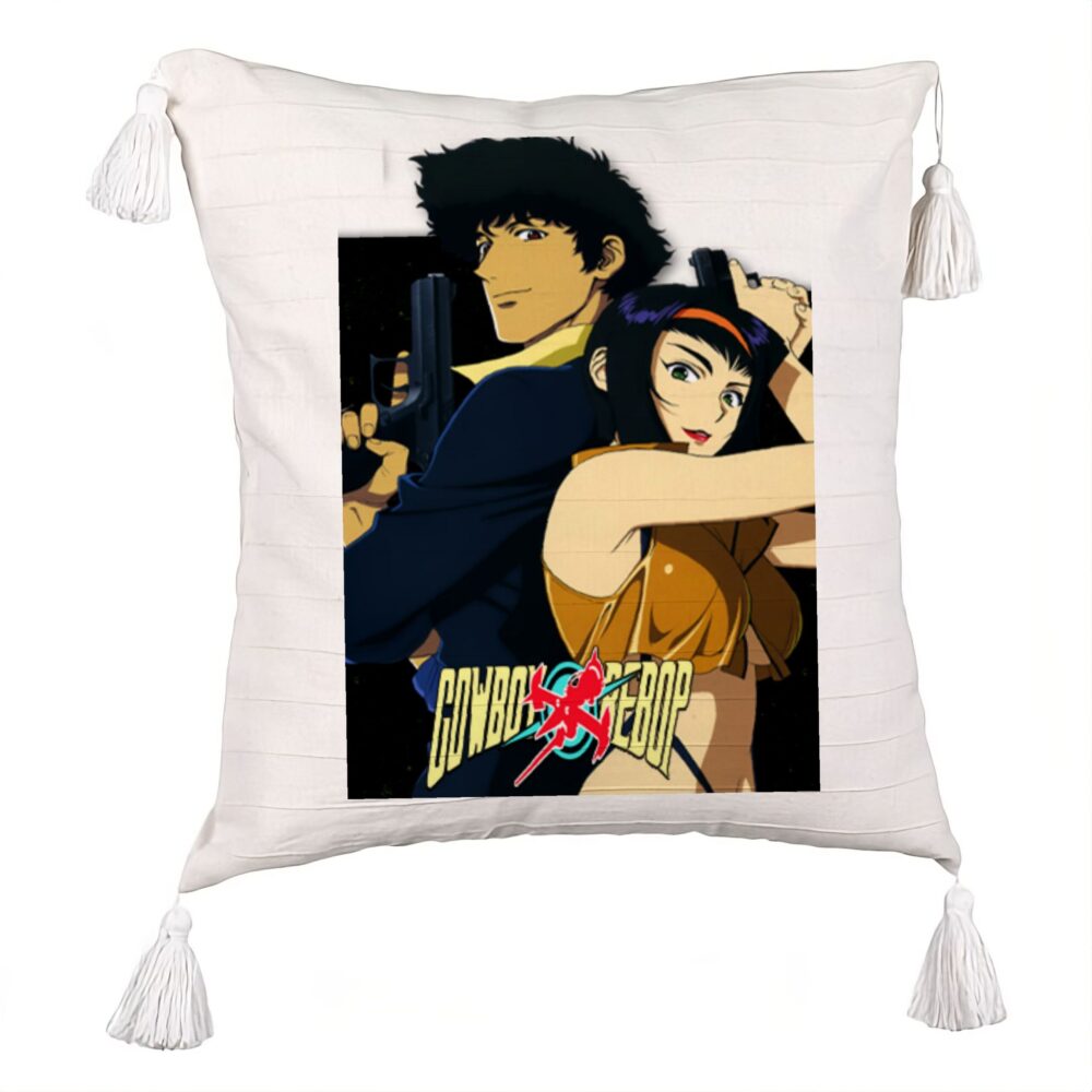Perna Decorativa cu Franjuri cu Cowboy Bebop, 45x45 cm, Ecru, Cu fermoar 5 Perna Decorativa cu Franjuri cu Cowboy Bebop