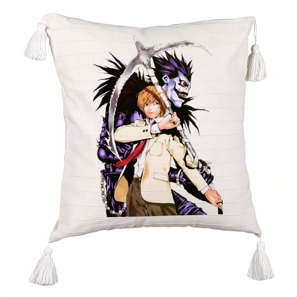 Perna Decorativa cu Franjuri cu Deathnote 1, 45x45 cm, Ecru, Cu fermoar 5 Perna Decorativa cu Franjuri cu Deathnote 1