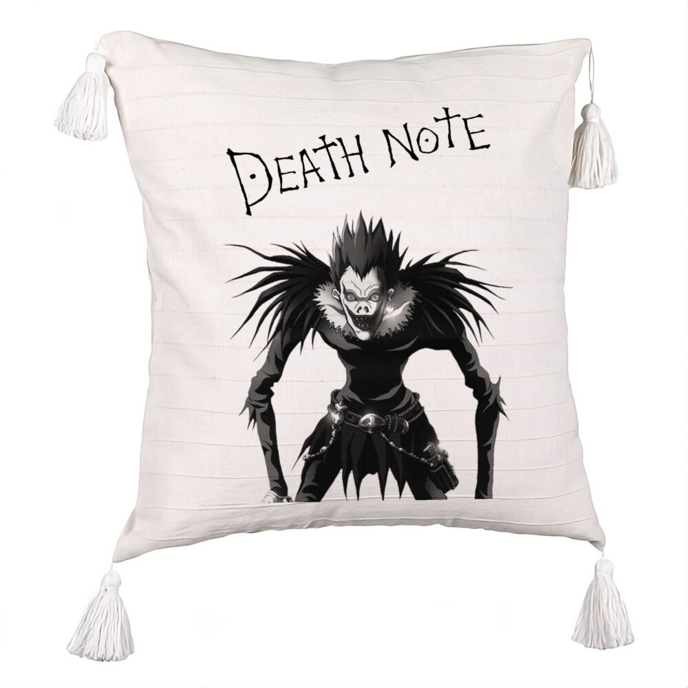 Perna Decorativa cu Franjuri cu Deathnote, 45x45 cm, Ecru, Cu fermoar 5 Perna Decorativa cu Franjuri cu Deathnote