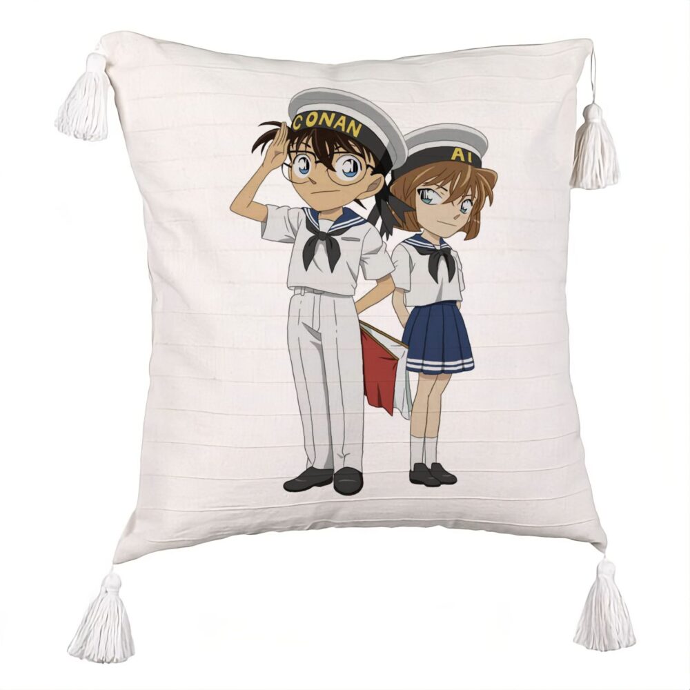 Perna Decorativa cu Franjuri cu Detective Conan 2, 45x45 cm, Ecru, Cu fermoar 5 Perna Decorativa cu Franjuri cu Detective Conan 2