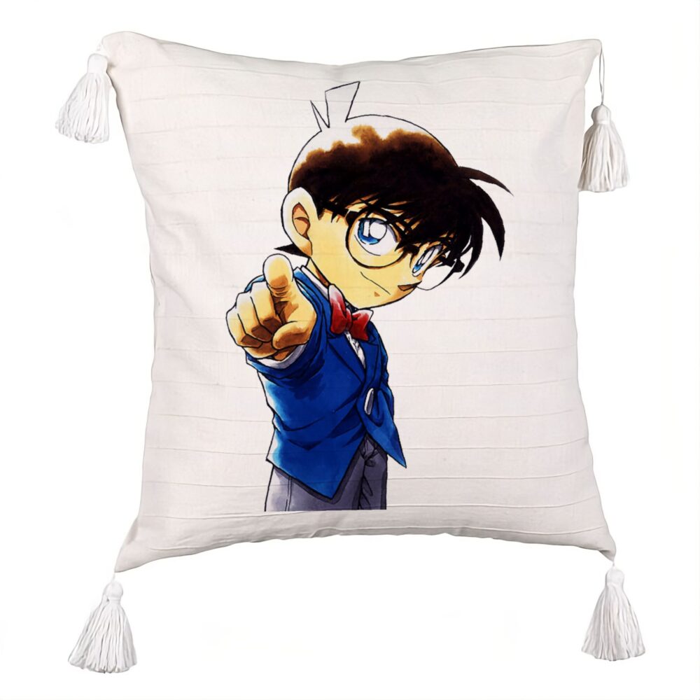 Perna Decorativa cu Franjuri cu Detective Conan, 45x45 cm, Ecru, Cu fermoar 5 Perna Decorativa cu Franjuri cu Detective Conan