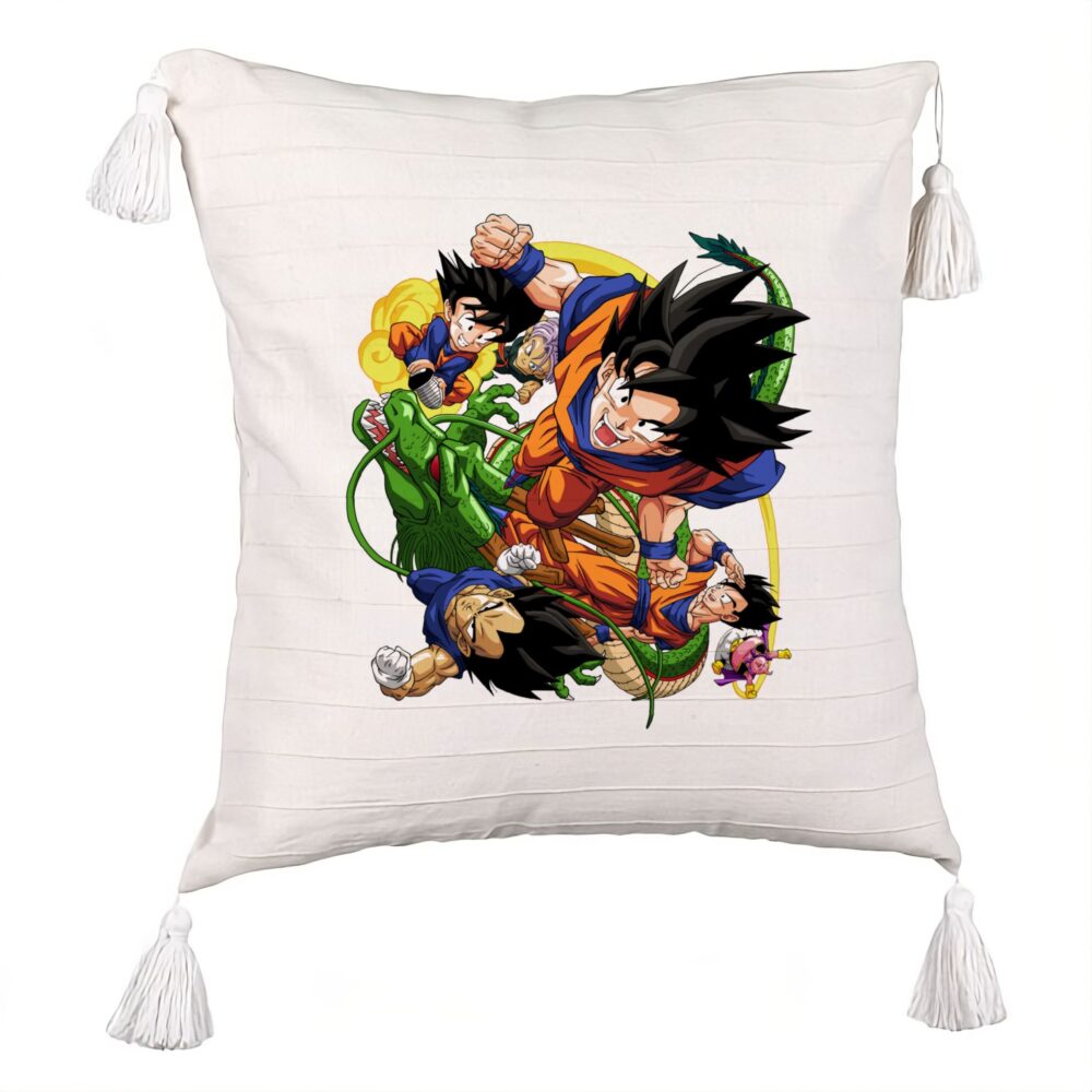 Perna Decorativa cu Franjuri cu Dragonball characters, 45x45 cm, Ecru, Cu fermoar 5 Perna Decorativa cu Franjuri cu Dragonball characters