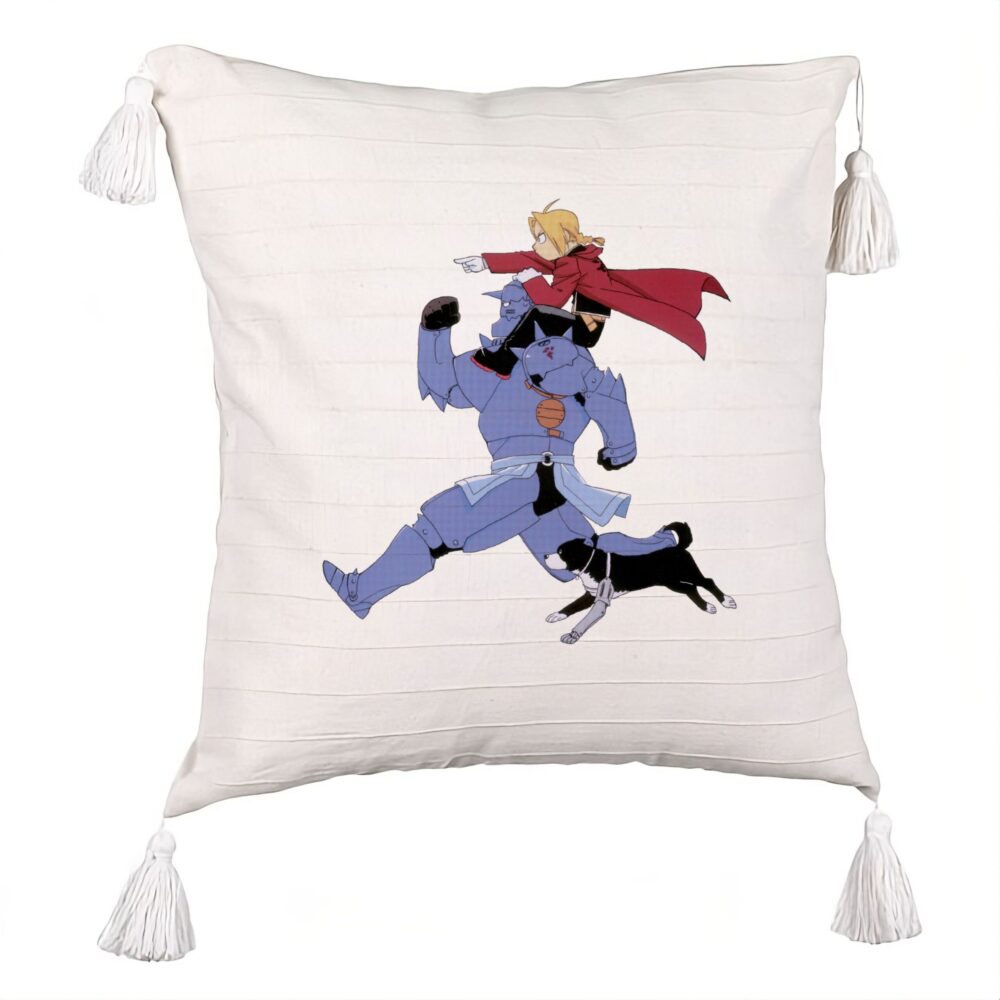 Perna Decorativa cu Franjuri cu Full Metal Alchemist 2, 45x45 cm, Ecru, Cu fermoar 5 Perna Decorativa cu Franjuri cu Full Metal Alchemist 2