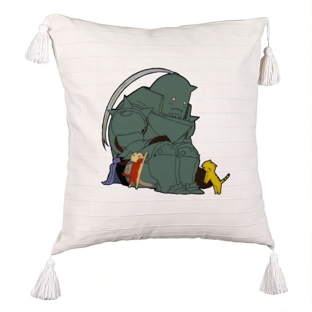 Perna Decorativa cu Franjuri cu Full Metal Alchemist, 45x45 cm, Ecru, Cu fermoar 5 Perna Decorativa cu Franjuri cu Full Metal Alchemist