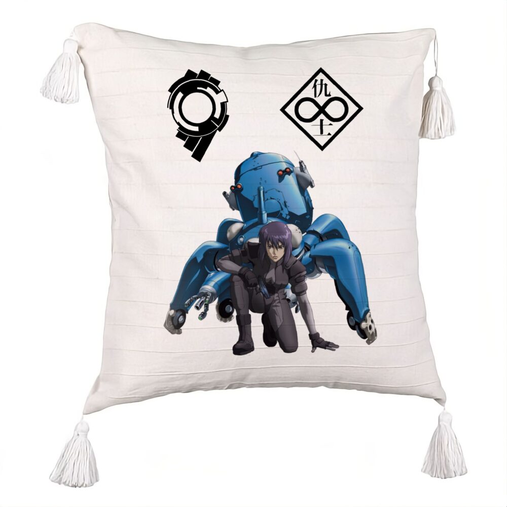 Perna Decorativa cu Franjuri cu Ghost in the Shell, 45x45 cm, Ecru, Cu fermoar 5 Perna Decorativa cu Franjuri cu Ghost in the Shell