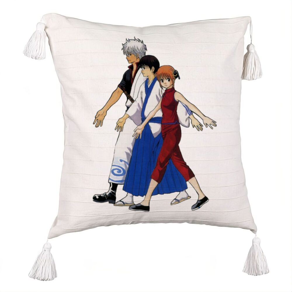 Perna Decorativa cu Franjuri cu Gintama, 45x45 cm, Ecru, Cu fermoar 5 Perna Decorativa cu Franjuri cu Gintama