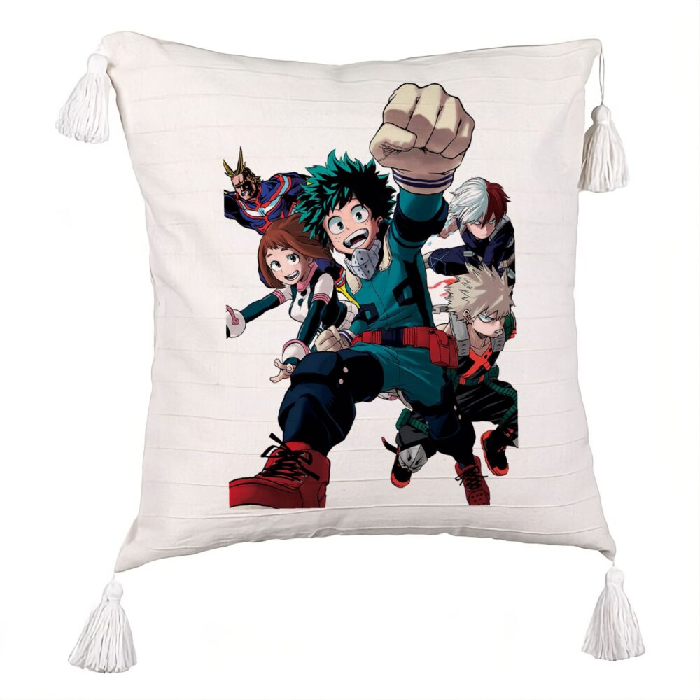 Perna Decorativa cu Franjuri cu My Hero Academia Characters 2, 45x45 cm, Ecru, Cu fermoar 5 Perna Decorativa cu Franjuri cu My Hero Academia Characters 2