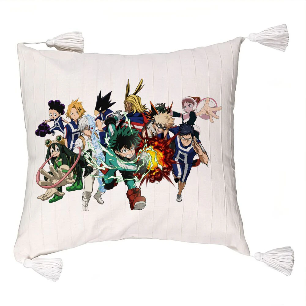 Perna Decorativa cu Franjuri cu My Hero Academia Characters, 45x45 cm, Ecru, Cu fermoar 5 Perna Decorativa cu Franjuri cu My Hero Academia Characters