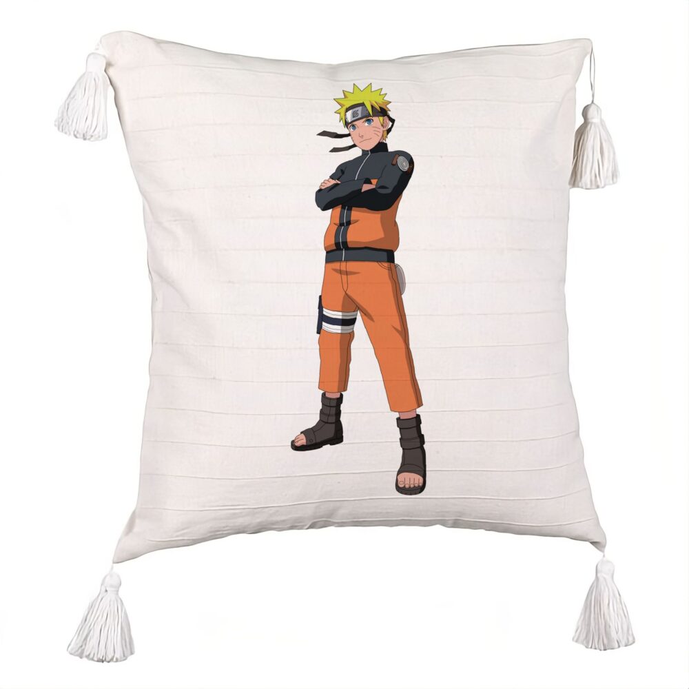 Perna Decorativa cu Franjuri cu Naruto, 45x45 cm, Ecru, Cu fermoar 5 Perna Decorativa cu Franjuri cu Naruto