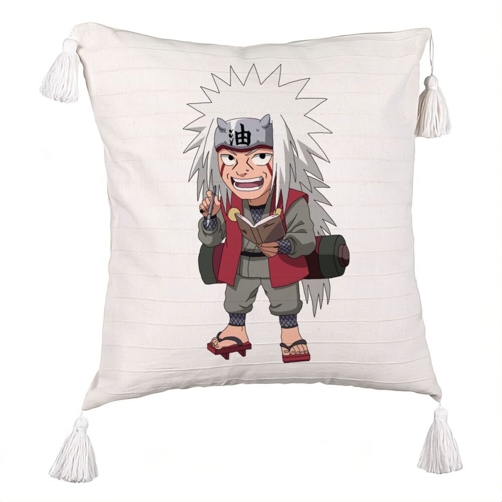 Perna Decorativa cu Franjuri cu Naruto Jiraiya, 45x45 cm, Ecru, Cu fermoar 5 Perna Decorativa cu Franjuri cu Naruto Jiraiya