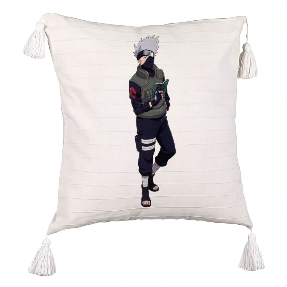 Perna Decorativa cu Franjuri cu Naruto Kakashi, 45x45 cm, Ecru, Cu fermoar 5 Perna Decorativa cu Franjuri cu Naruto Kakashi