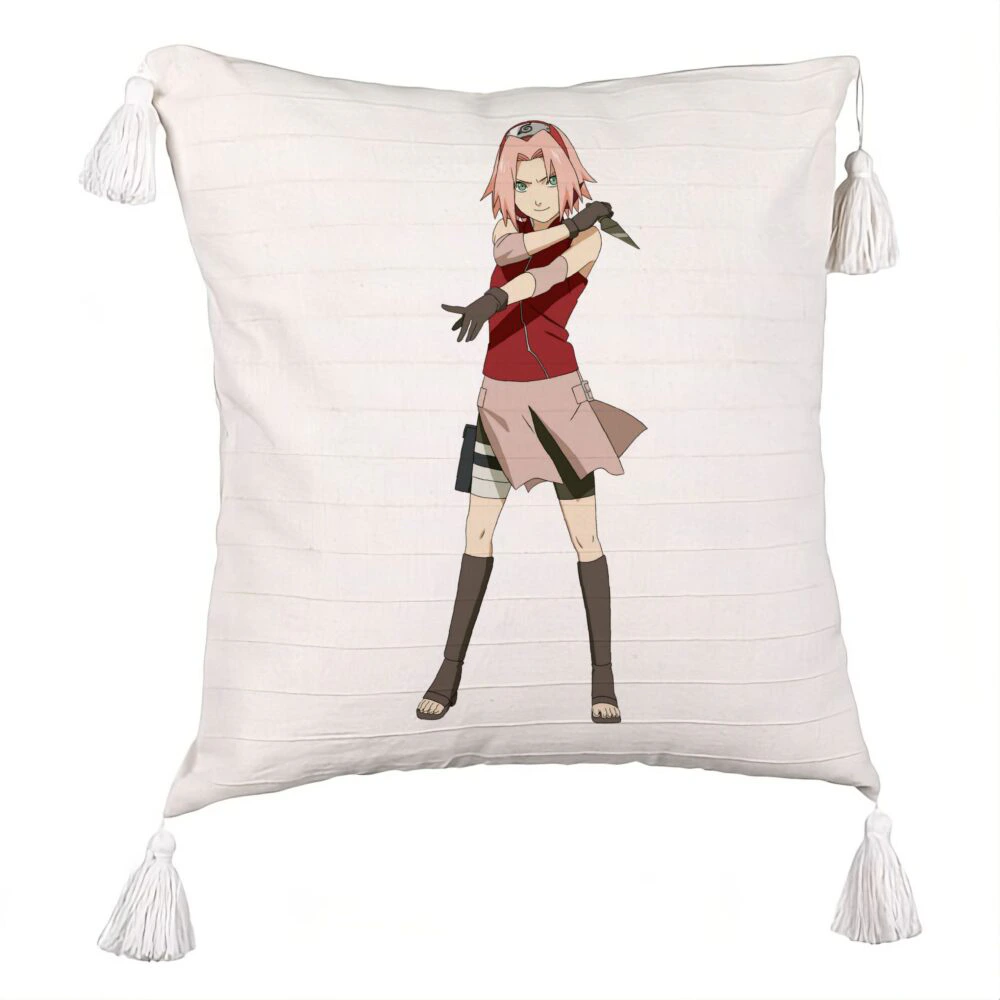 Perna Decorativa cu Franjuri cu Naruto Sakura, 45x45 cm, Ecru, Cu fermoar 5 Perna Decorativa cu Franjuri cu Naruto Sakura
