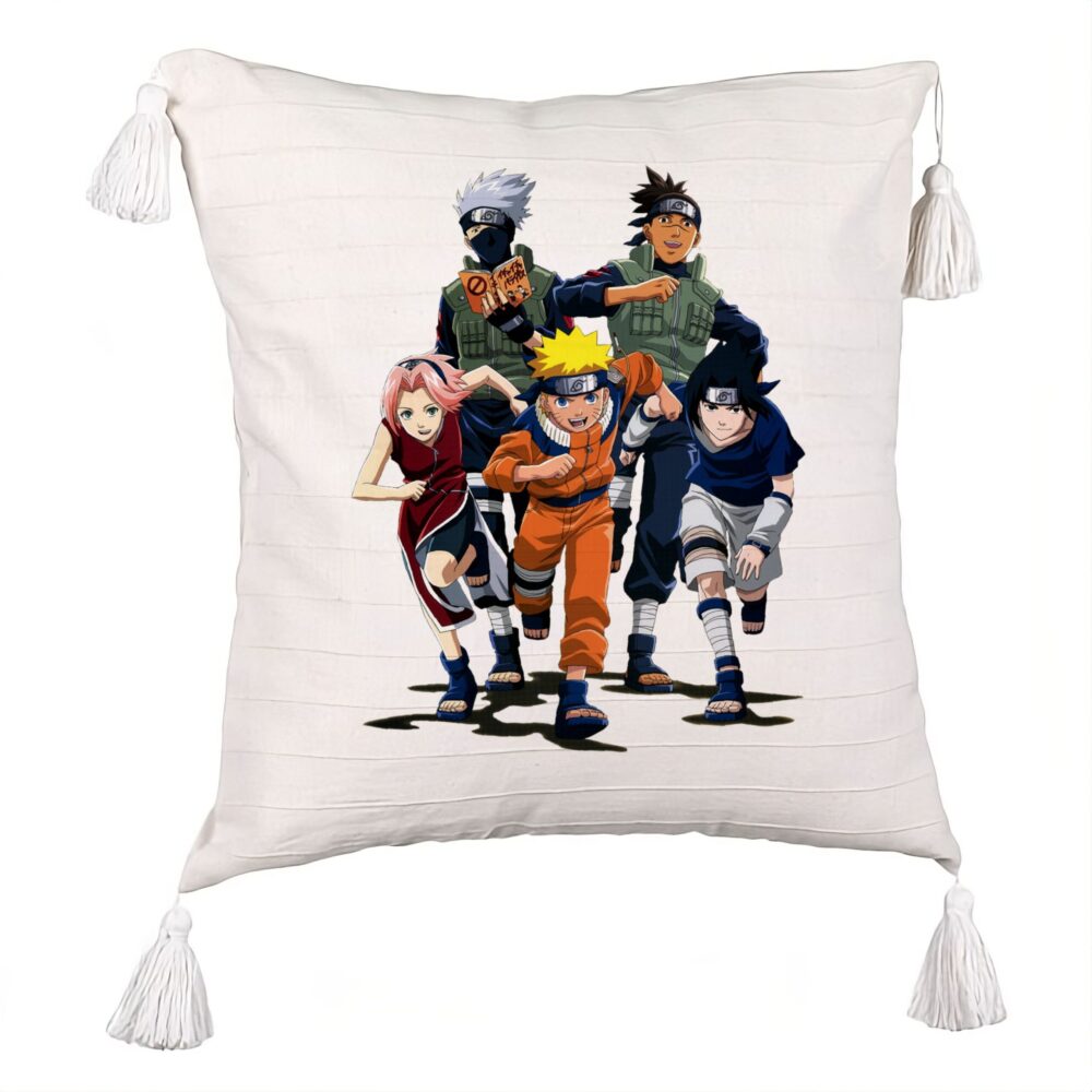 Perna Decorativa cu Franjuri cu Naruto team, 45x45 cm, Ecru, Cu fermoar 5 Perna Decorativa cu Franjuri cu Naruto team