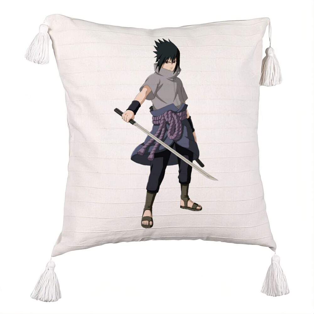 Perna Decorativa cu Franjuri cu Nsruto Sasuke, 45x45 cm, Ecru, Cu fermoar 5 Perna Decorativa cu Franjuri cu Nsruto Sasuke