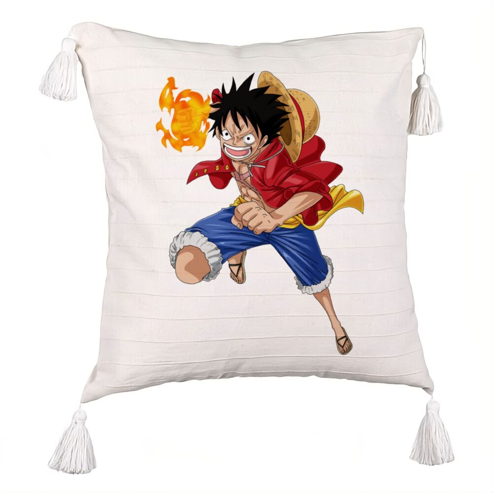 Perna Decorativa cu Franjuri cu One Piece Luffy, 45x45 cm, Ecru, Cu fermoar 5 Perna Decorativa cu Franjuri cu One Piece Luffy