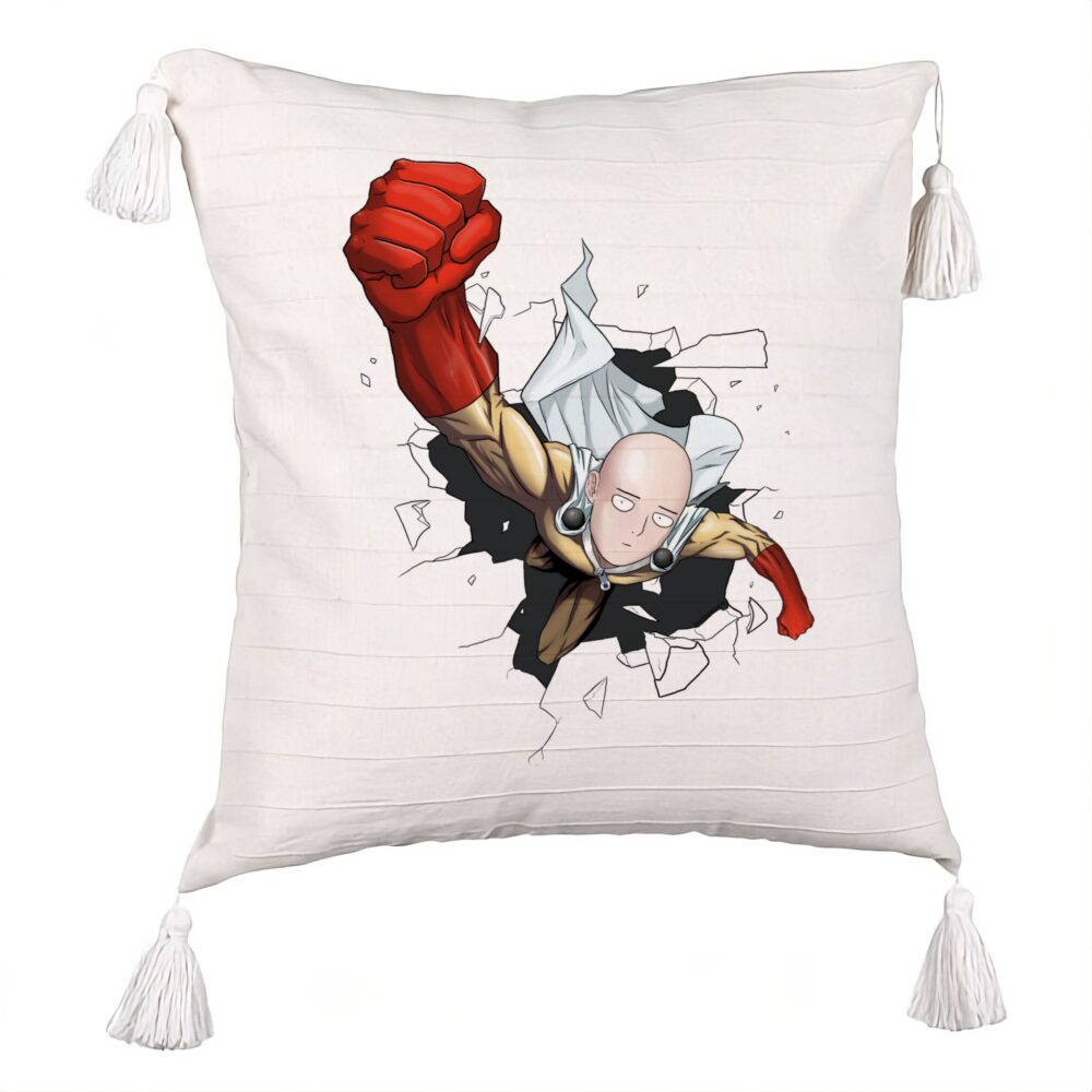 Perna Decorativa cu Franjuri cu One Punch man, 45x45 cm, Ecru, Cu fermoar 5 Perna Decorativa cu Franjuri cu One Punch man