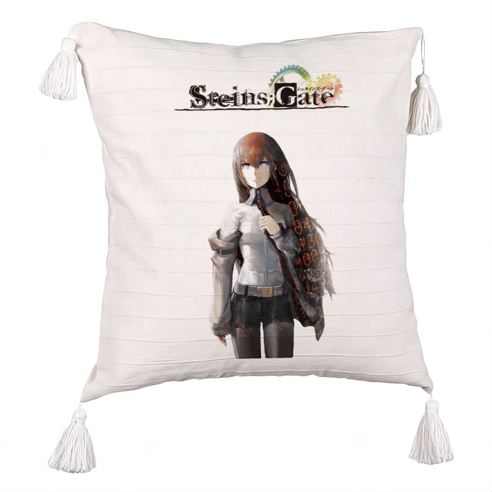 Perna Decorativa cu Franjuri cu Steins Gate, 45x45 cm, Ecru, Cu fermoar 5 Perna Decorativa cu Franjuri cu Steins Gate