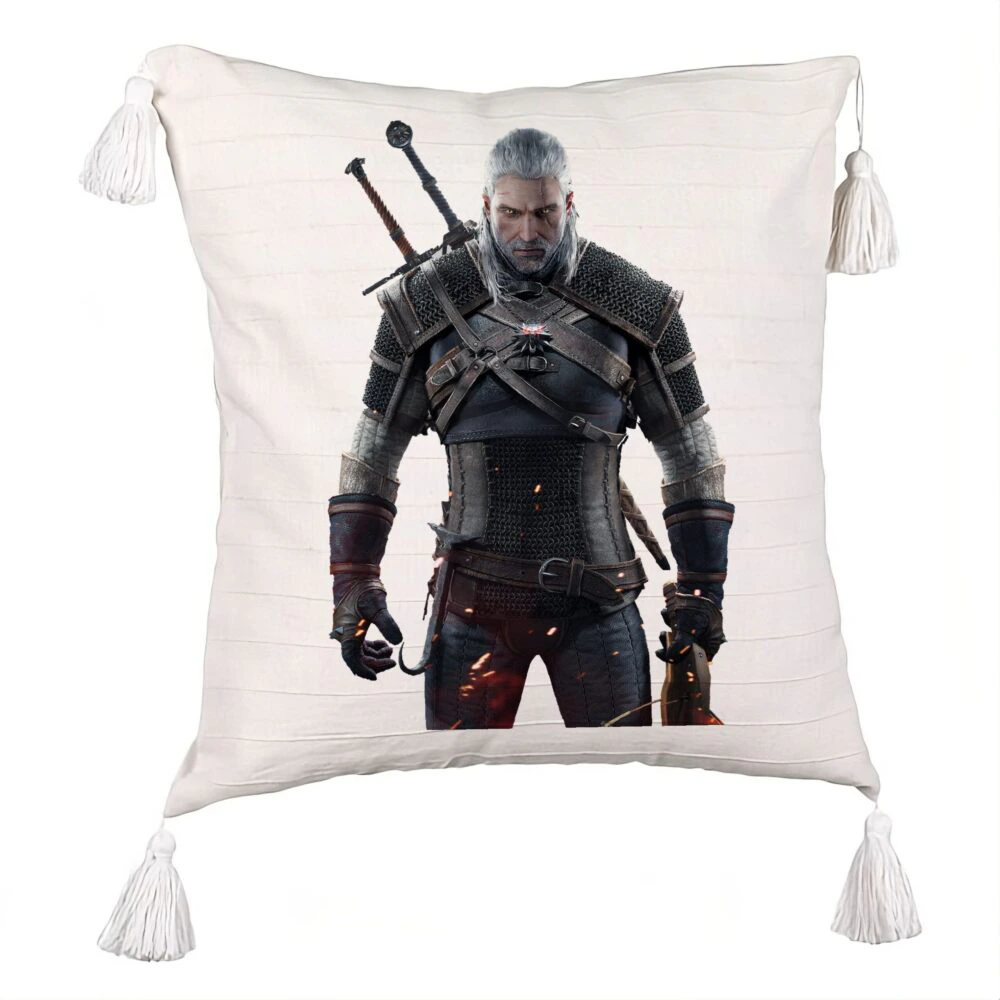 Perna Decorativa cu Franjuri cu The Witcher 2, 45x45 cm, Ecru, Cu fermoar 5 Perna Decorativa cu Franjuri cu The Witcher 2