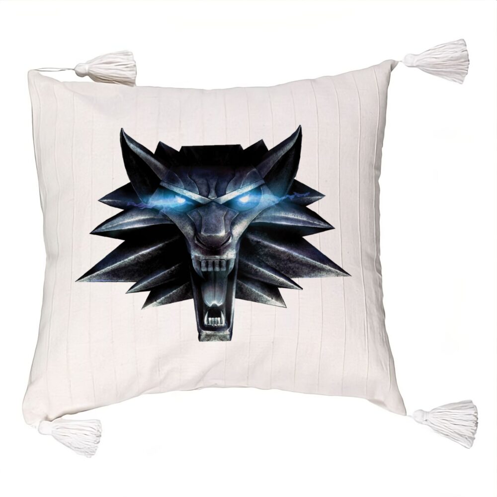 Perna Decorativa cu Franjuri cu The Witcher Fans, 45x45 cm, Ecru, Cu fermoar 5 Perna Decorativa cu Franjuri cu The Witcher Fans