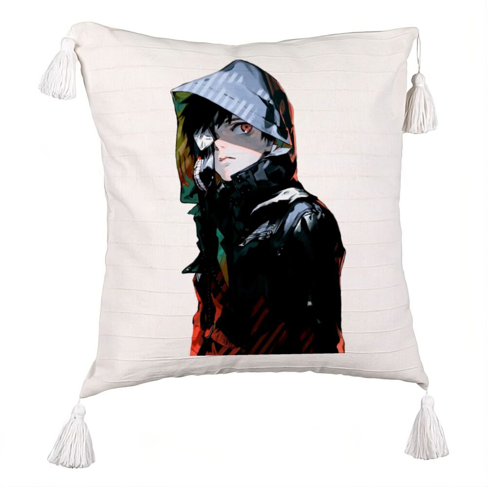 Perna Decorativa cu Franjuri cu Tokyo Ghoul Kaneki, 45x45 cm, Ecru, Cu fermoar 5 Perna Decorativa cu Franjuri cu Tokyo Ghoul Kaneki