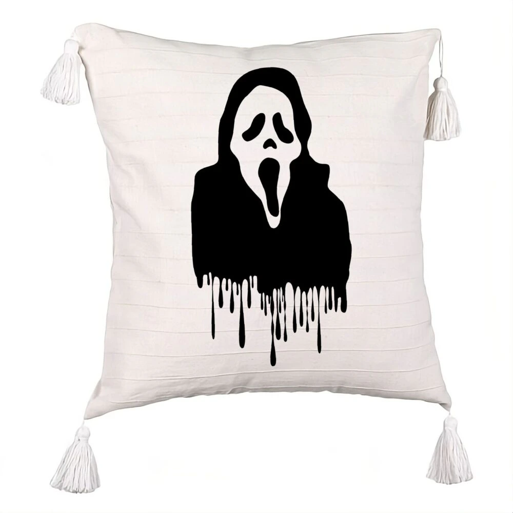Perna Decorativa cu Franjuri cu motiv Fantoma de Halloween 1, 45x45 cm, Ecru, Cu fermoar 5 Perna Decorativa cu Franjuri cu motiv Fantoma de Halloween 1